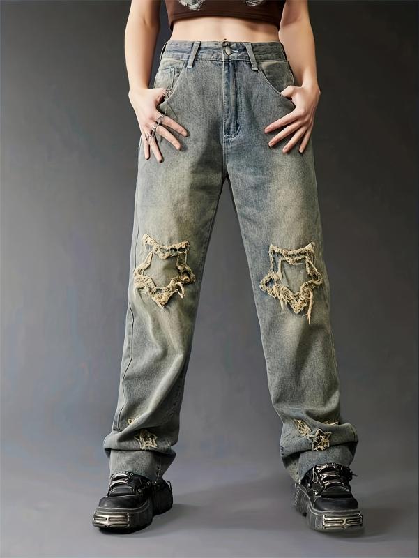 Loose Fit Star Raw Straight Jeans for Women