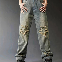 Loose Fit Star Raw Straight Jeans for Women
