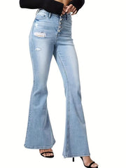 High Stretch Distressed Bell Bottom Jeans Women's Denim Jeans