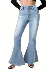 High Stretch Distressed Bell Bottom Jeans Women's Denim Jeans