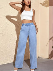 Wide Leg Elastic Jeans Loose Fit Denim Pants Women's Clothing