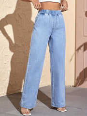 Wide Leg Elastic Jeans Loose Fit Denim Pants Women's Clothing