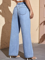 Wide Leg Elastic Jeans Loose Fit Denim Pants Women's Clothing