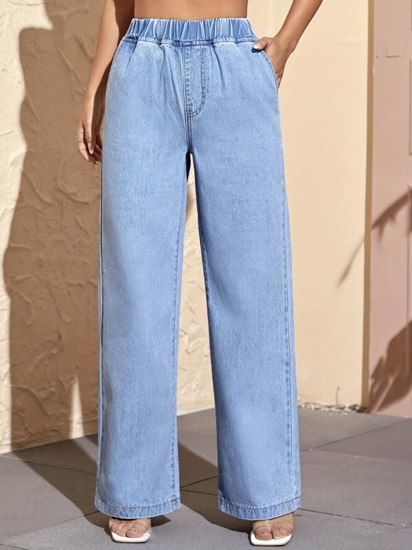 Wide Leg Elastic Jeans Loose Fit Denim Pants Women's Clothing