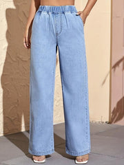 Wide Leg Elastic Jeans Loose Fit Denim Pants Women's Clothing