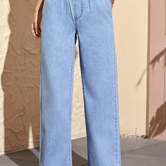 Wide Leg Elastic Jeans Loose Fit Denim Pants Women's Clothing