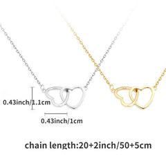 24K Plated Double Heart Pendant Necklace Romantic Jewelry