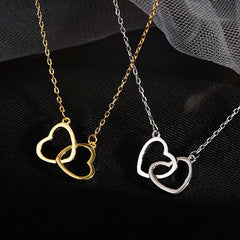 24K Plated Double Heart Pendant Necklace Romantic Jewelry