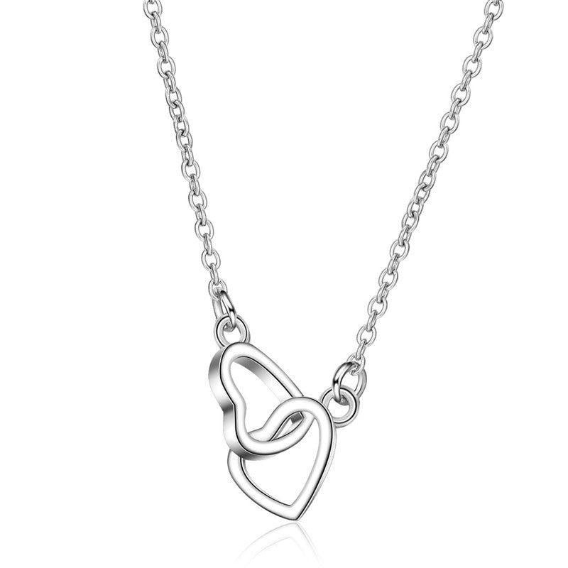 24K Plated Double Heart Pendant Necklace Romantic Jewelry