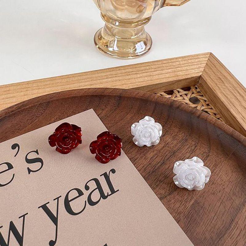 Silver Plated Rose Stud Earrings for Women Girls