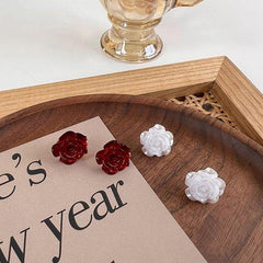Silver Plated Rose Stud Earrings for Women Girls