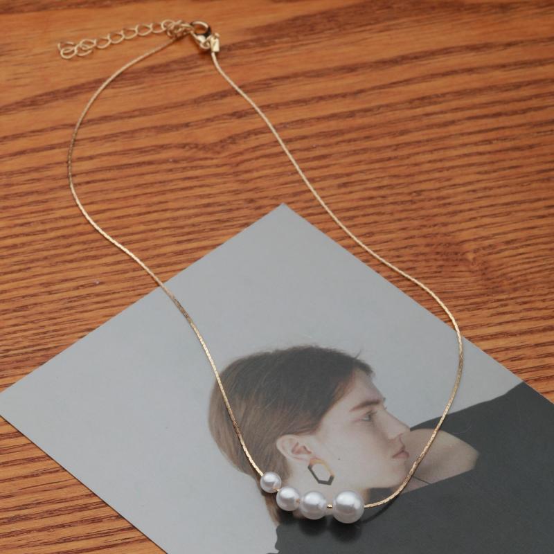 Minimalist Faux Pearl Pendant Necklace Vintage Charm Jewelry