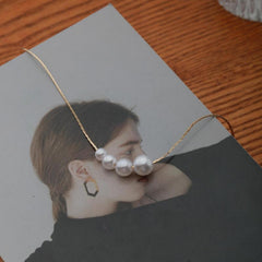 Minimalist Faux Pearl Pendant Necklace Vintage Charm Jewelry