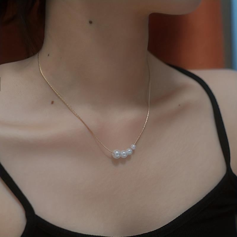 Minimalist Faux Pearl Pendant Necklace Vintage Charm Jewelry
