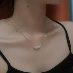 Minimalist Faux Pearl Pendant Necklace Vintage Charm Jewelry