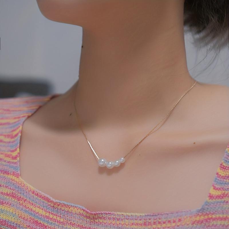 Minimalist Faux Pearl Pendant Necklace Vintage Charm Jewelry