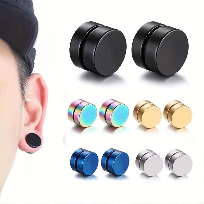 5pcs 8mm Round Magnetic Stud Earrings Stainless Steel Clip On Ear Jewelry Set