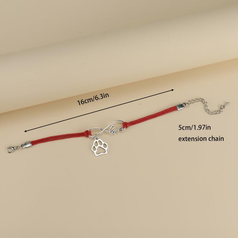 Infinity Paw Shape Pendant Anklet Waterproof Leather Bracelet