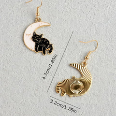 Enamel Moon Cat Dangle Earrings Cartoon Style Zinc Alloy Jewelry
