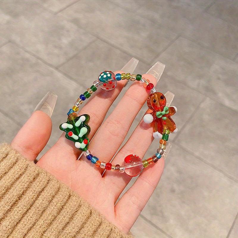 Christmas Tree Etc Shaped Beads Beaded Bracelet Xmas Gift