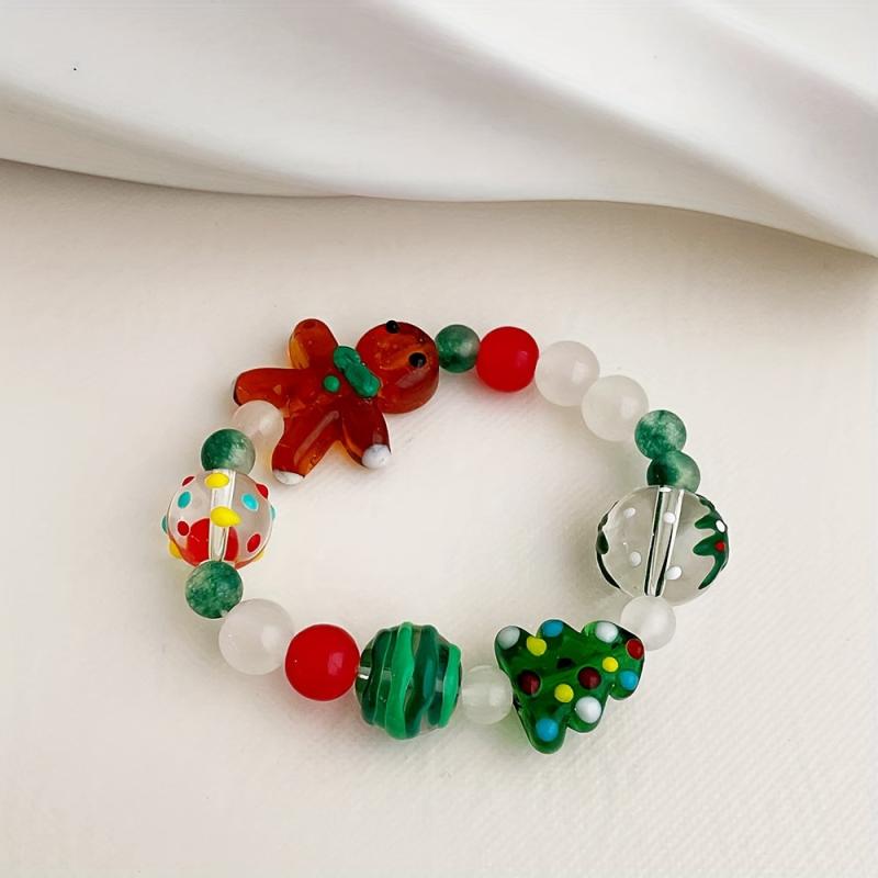 Christmas Tree Gingerbread Beaded Bracelet Xmas Gift