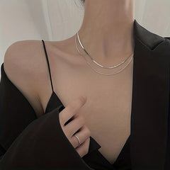Double Layer Snake Bone Chain Necklace Minimalist Stacking Niche Necklace