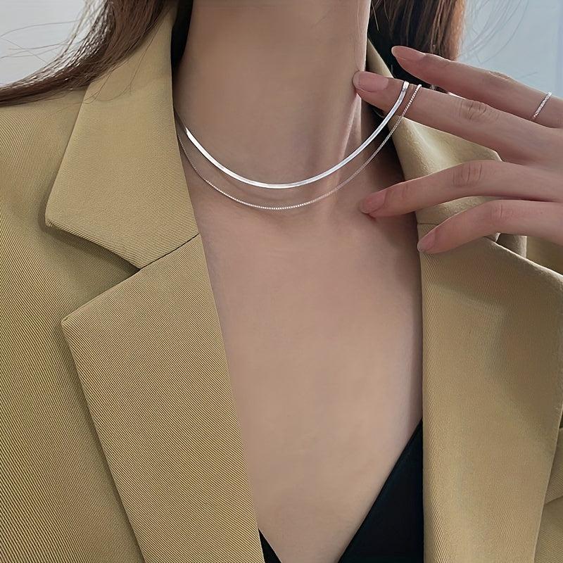 Double Layer Snake Bone Chain Necklace Minimalist Stacking Niche Necklace