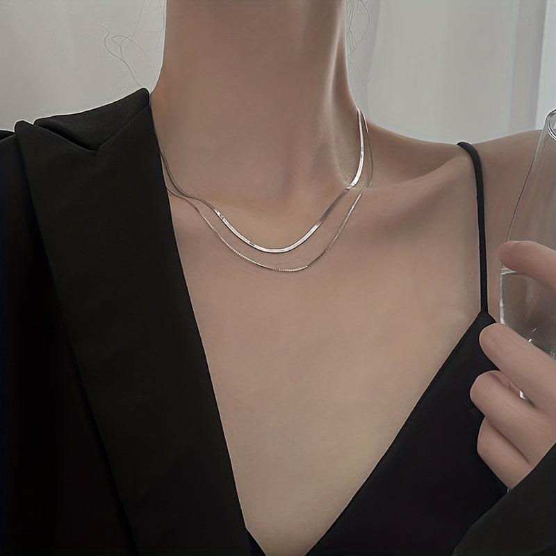 Double Layer Snake Bone Chain Necklace Minimalist Stacking Niche Necklace