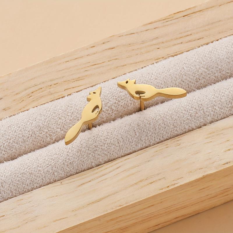 Fox Style Tiny Stud Earrings Golden Silver Women's Daily Wear