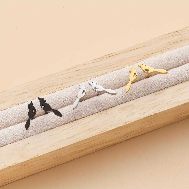 Fox Style Tiny Stud Earrings Golden Silver Women's Daily Wear
