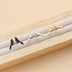 Fox Style Tiny Stud Earrings Golden Silver Women's Daily Wear