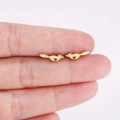 Fox Style Tiny Stud Earrings Golden Silver Women's Daily Wear