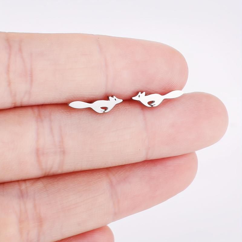 Fox Style Tiny Stud Earrings Golden Silver Women's Daily Wear