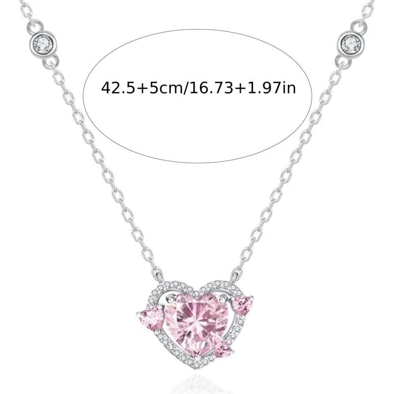 Pink Rhinestone Love Heart Pendant Necklace Y2K Bling Bling Pendant