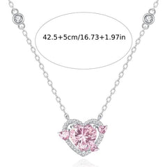 Pink Rhinestone Love Heart Pendant Necklace Y2K Bling Bling Pendant