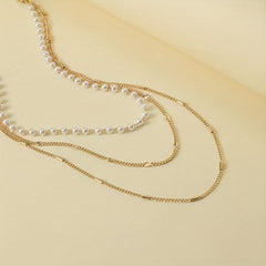 3-Layer Thin Chain Bracelet with Mini Faux Pearls Hand Chain