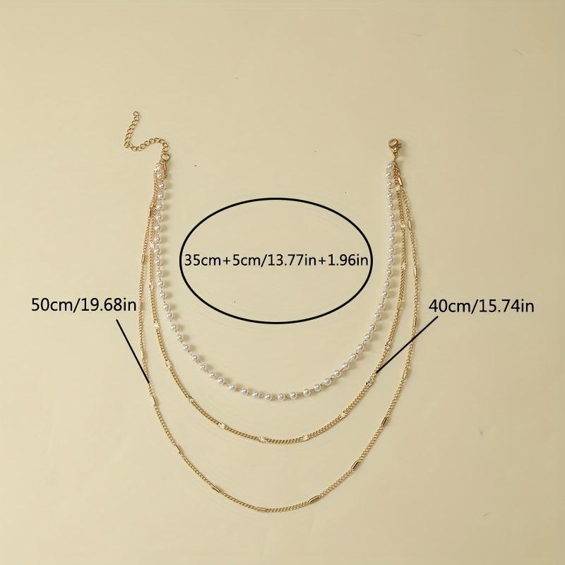 3-Layer Thin Chain Bracelet with Mini Faux Pearls Hand Chain