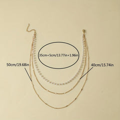 3-Layer Thin Chain Bracelet with Mini Faux Pearls Hand Chain