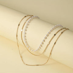 3-Layer Thin Chain Bracelet with Mini Faux Pearls Hand Chain