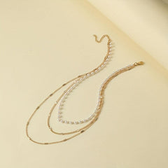 3-Layer Thin Chain Bracelet with Mini Faux Pearls Hand Chain