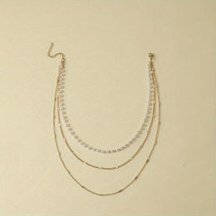 3-Layer Thin Chain Bracelet with Mini Faux Pearls Hand Chain
