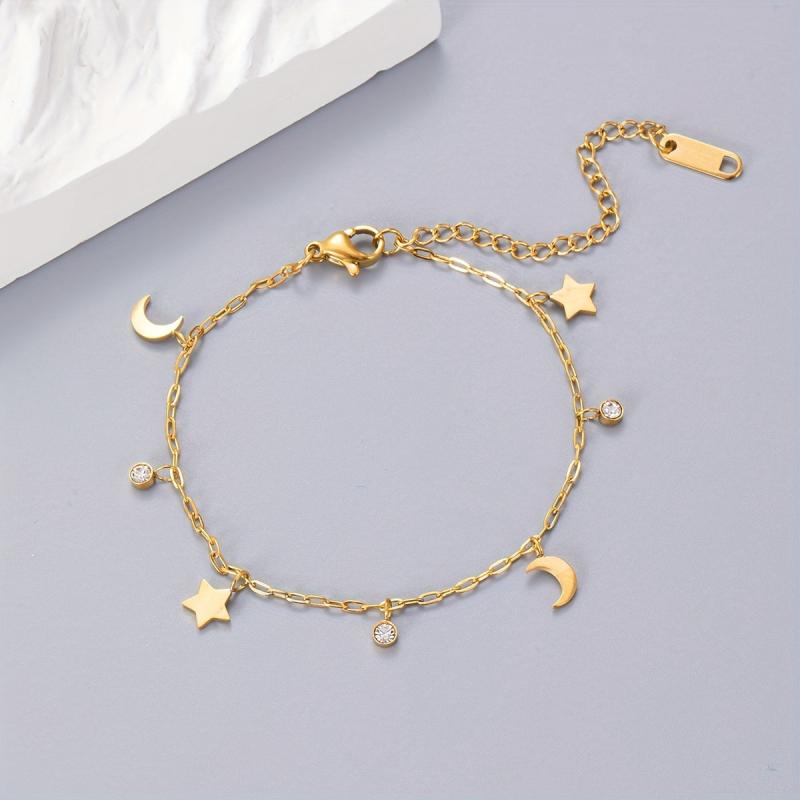 Star Moon Rhinestone Pendant Bracelet Adjustable Jewelry