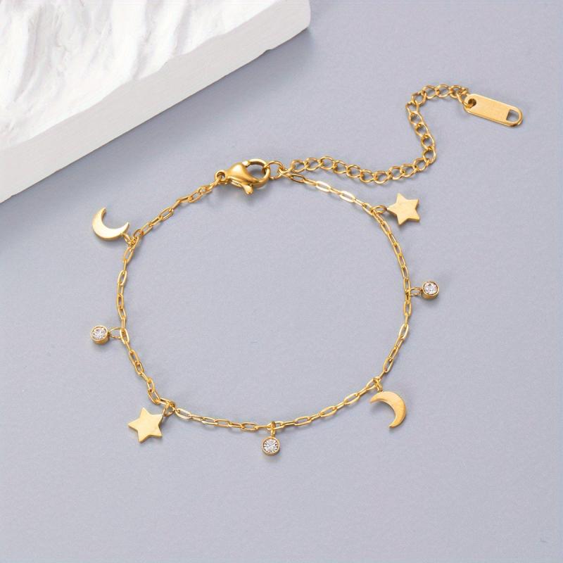 Star Moon Rhinestone Pendant Bracelet Adjustable Jewelry