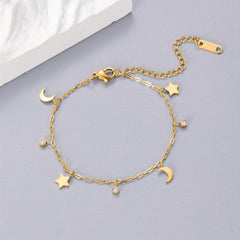 Star Moon Rhinestone Pendant Bracelet Adjustable Jewelry