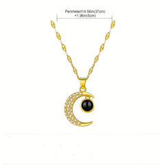 Moon Zircon Decor Pendant Necklace Charm Titanium Steel Necklace