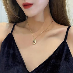 Moon Zircon Decor Pendant Necklace Charm Titanium Steel Necklace