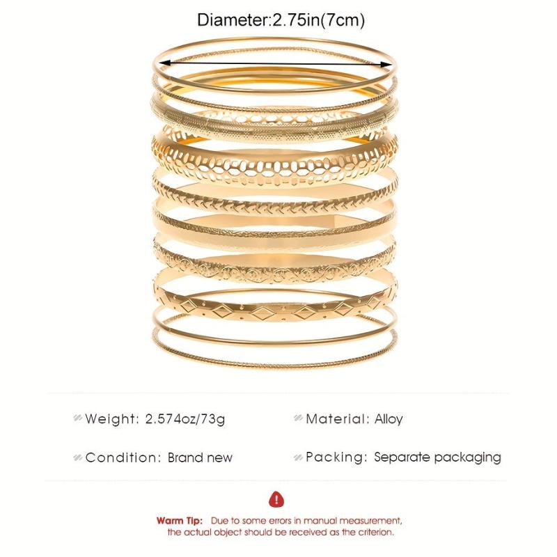 10pcs Set Exaggerated Golden Silver Bracelet Combination Gift