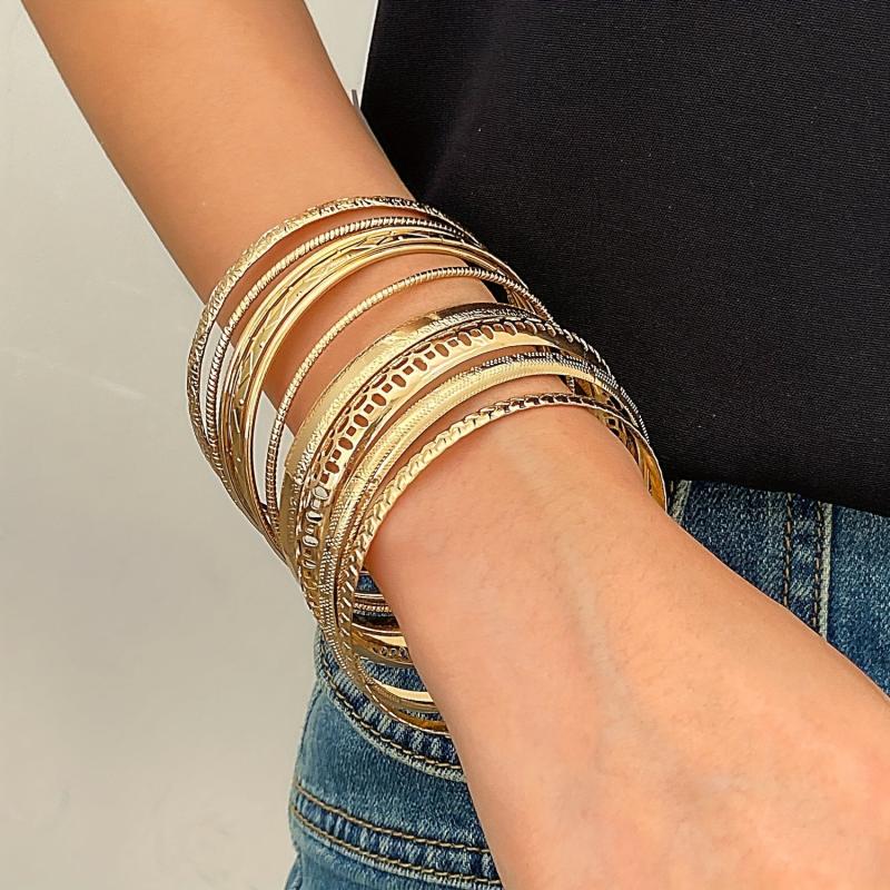 10pcs Set Exaggerated Golden Silver Bracelet Combination Gift