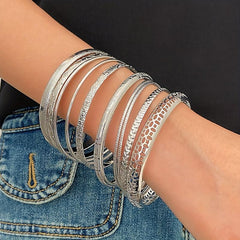 10pcs Set Exaggerated Golden Silver Bracelet Combination Gift