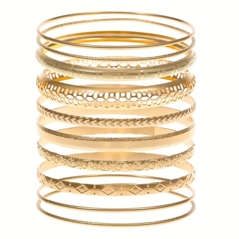 10pcs Set Exaggerated Golden Silver Bracelet Combination Gift